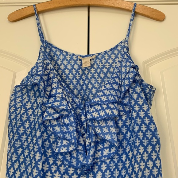 ❤️J Crew Ruffle Silk Cami Blue White 6 - Picture 2 of 4